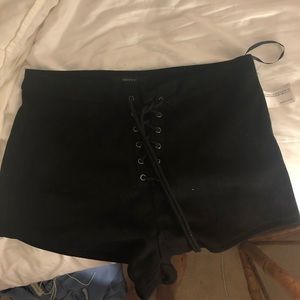 Black lace up suede shorts